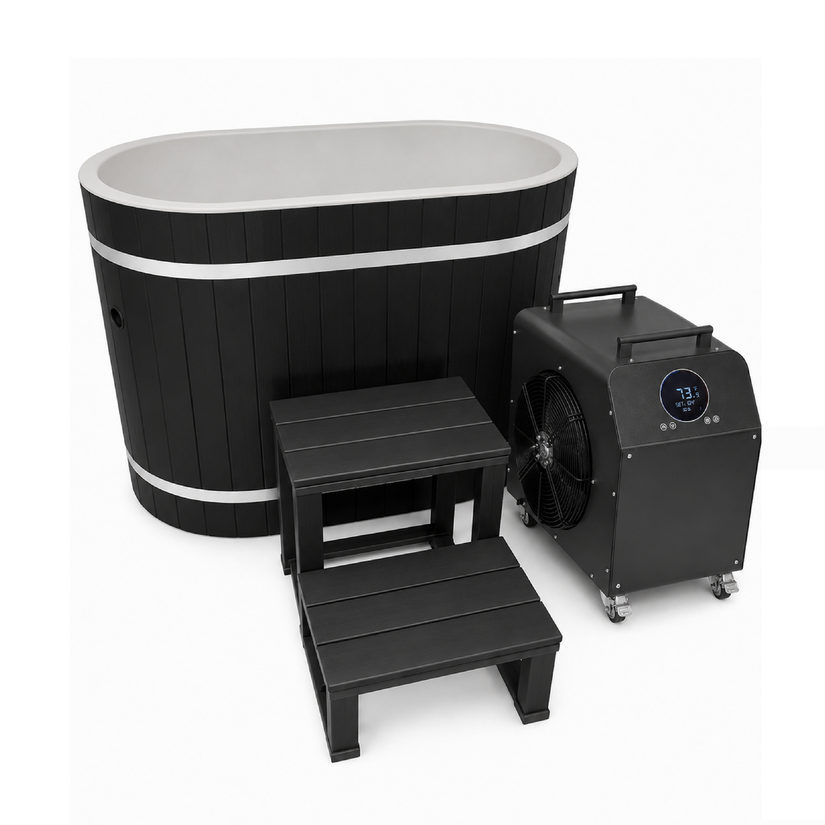 ***New 2026 Model*** DCT Oval Barrel Tub Cold Plunge Pacific Cedar - 3/4 IN-OUT without Motor - Black Exterior