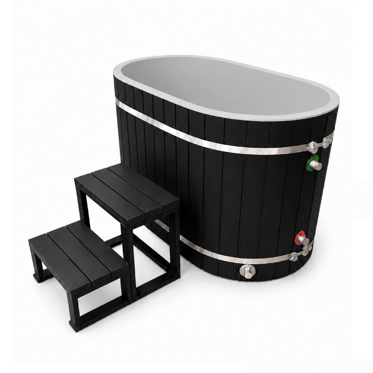 ***New 2026 Model*** DCT Oval Barrel Tub Cold Plunge Pacific Cedar - 3/4 IN-OUT without Motor - Black Exterior